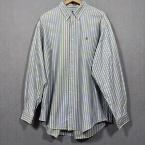 Ralph Lauren Striped Shirt XXL Blue Yellow Long Sleeve Classic Preppy Heritage